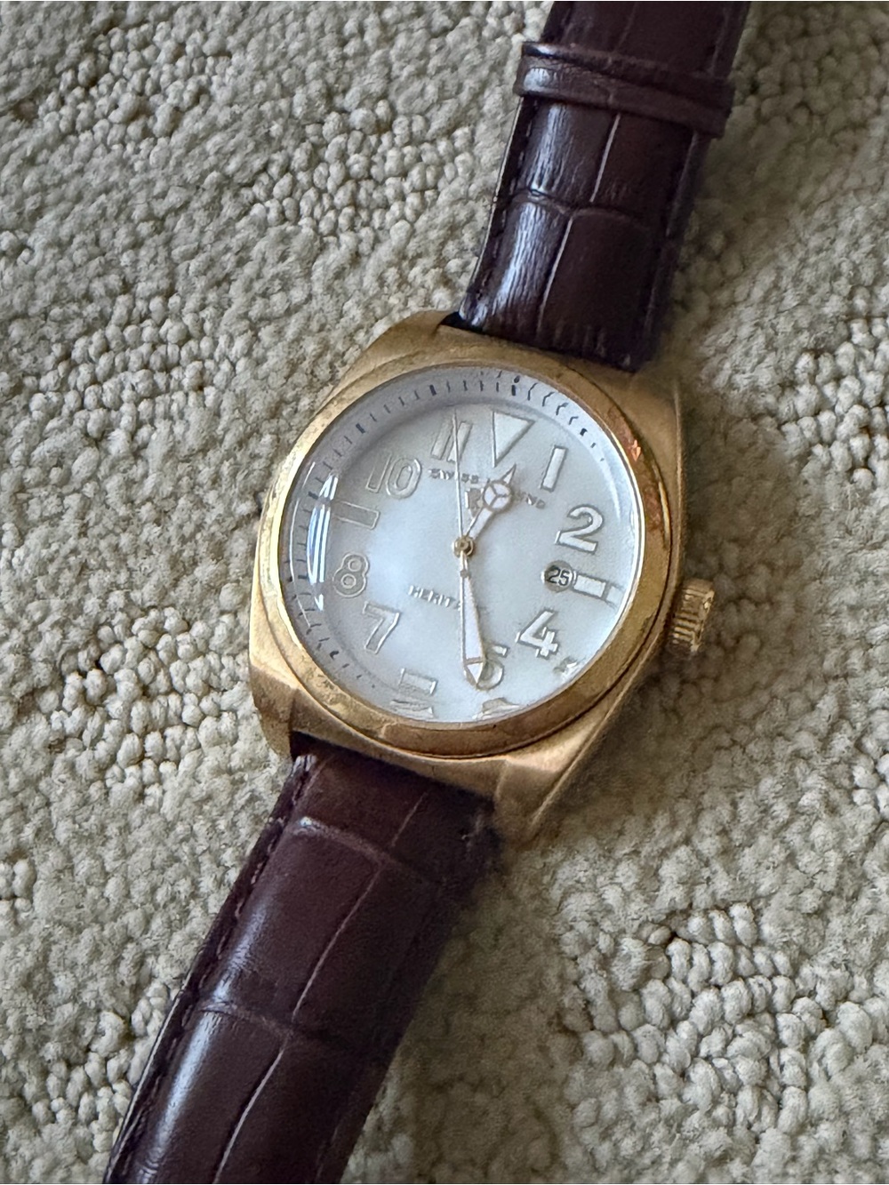 Swiss Legend Gold-Tone Case Watch with Brown Leather Strap
